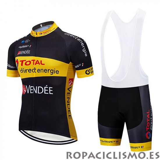 2019 Maillot Direct Energie Tirantes Mangas Cortas Negro Amarillo